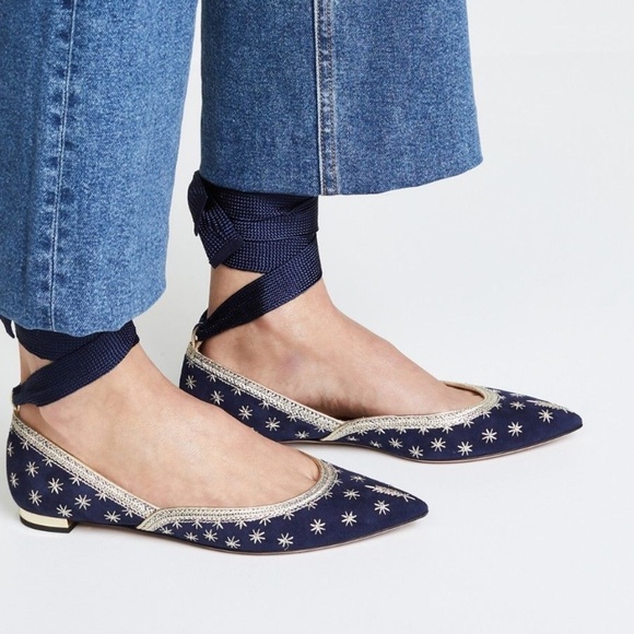 SOLD! Aquazzura Bliss Embellished Suede Flats - Picture 2 of 8